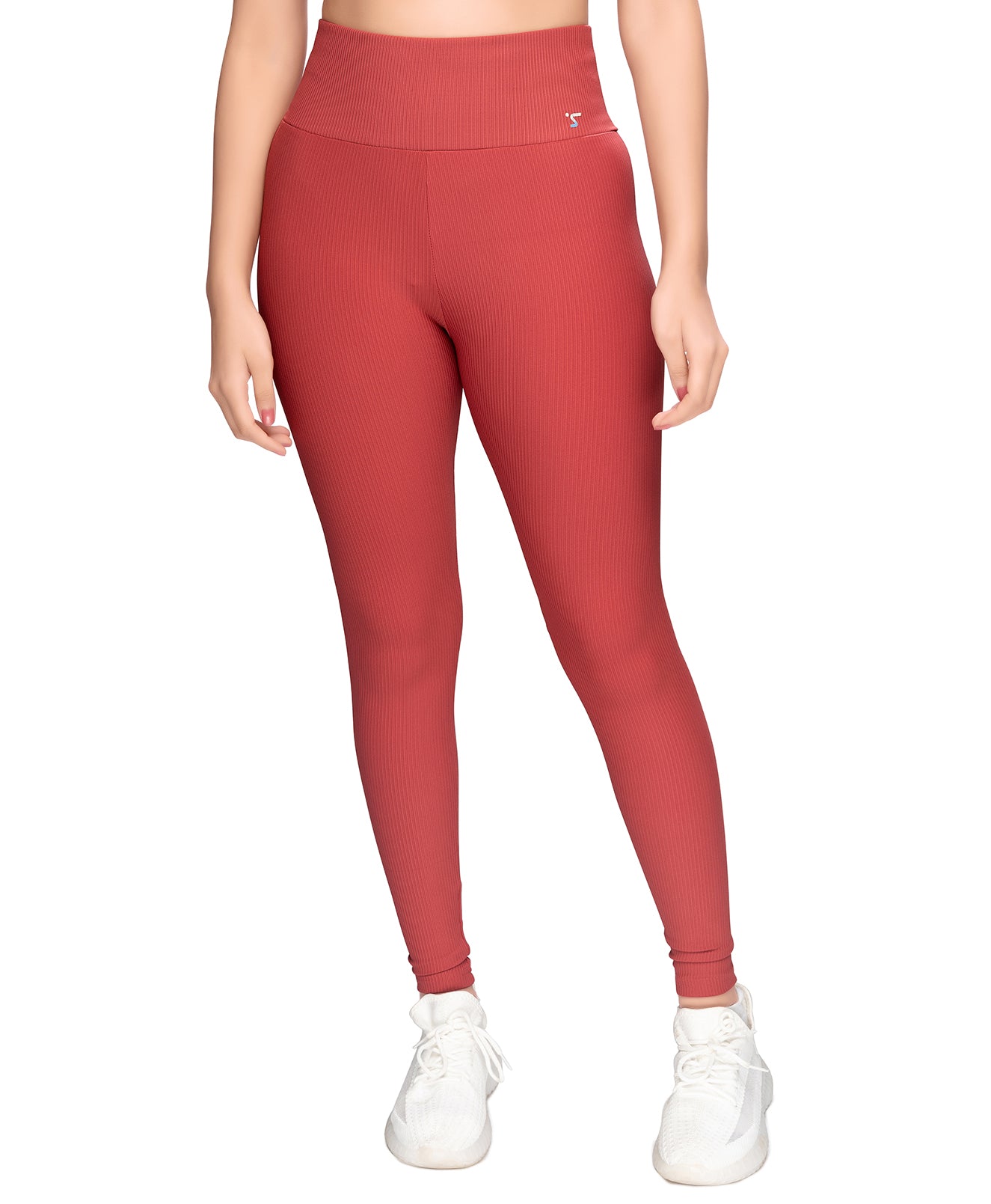 High-Waist Coral Ribbed Leggings STY-31-B