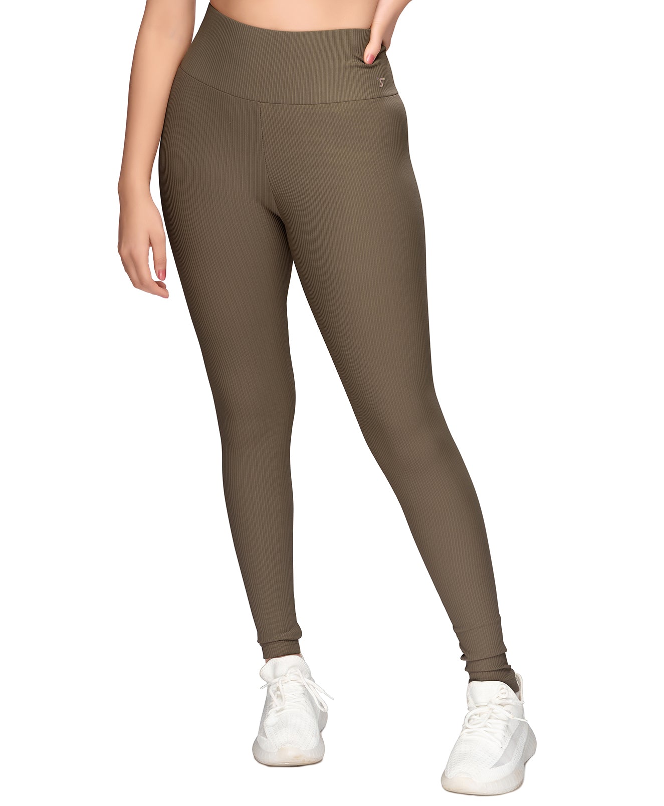 High-Waist Mehndi Green Ribbed Leggings STY-31-B
