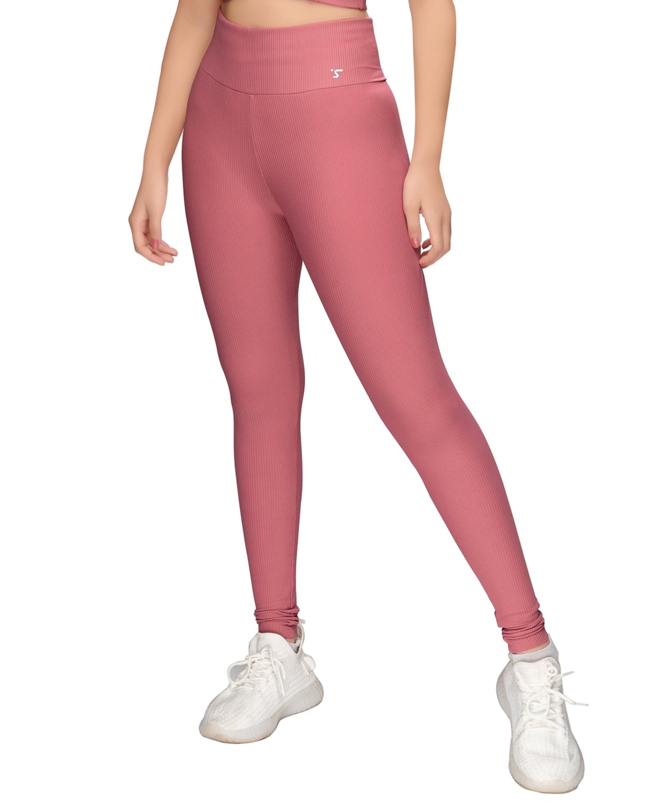 High-Waist Pink Ribbed Leggings STY-31-B