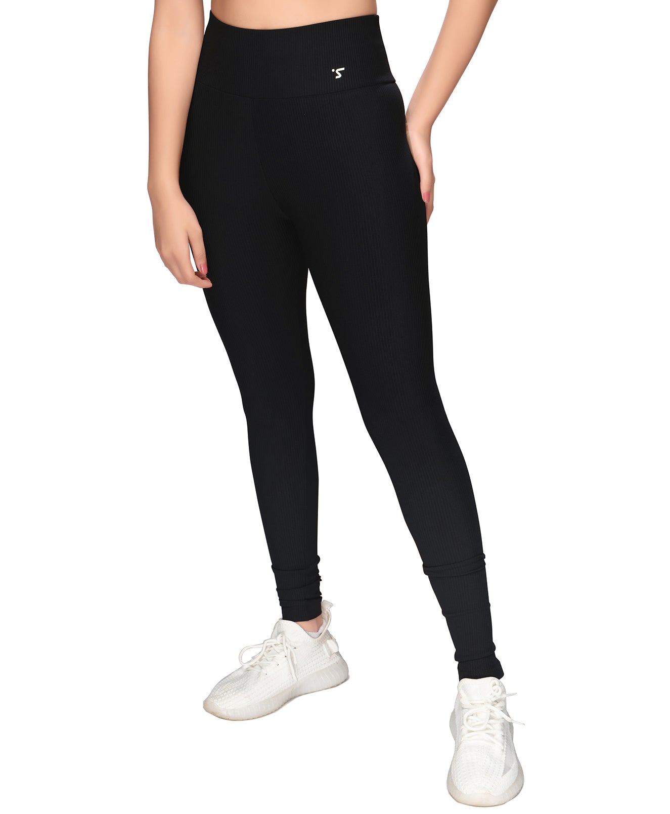 High-Waist Black Ribbed Leggings STY-31-B