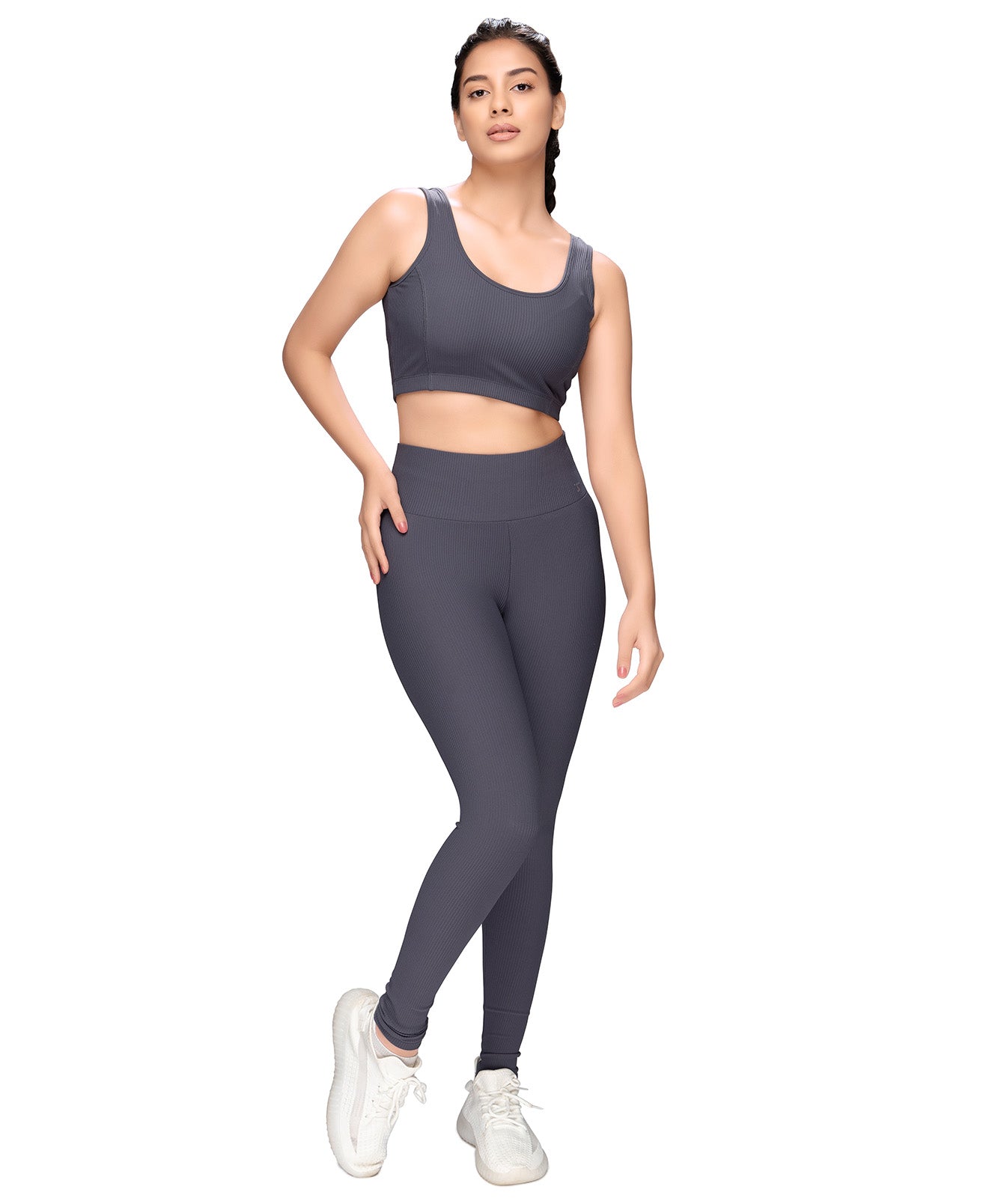 Ribbed Sports Bra and Leggings Set STY-32-C Grey