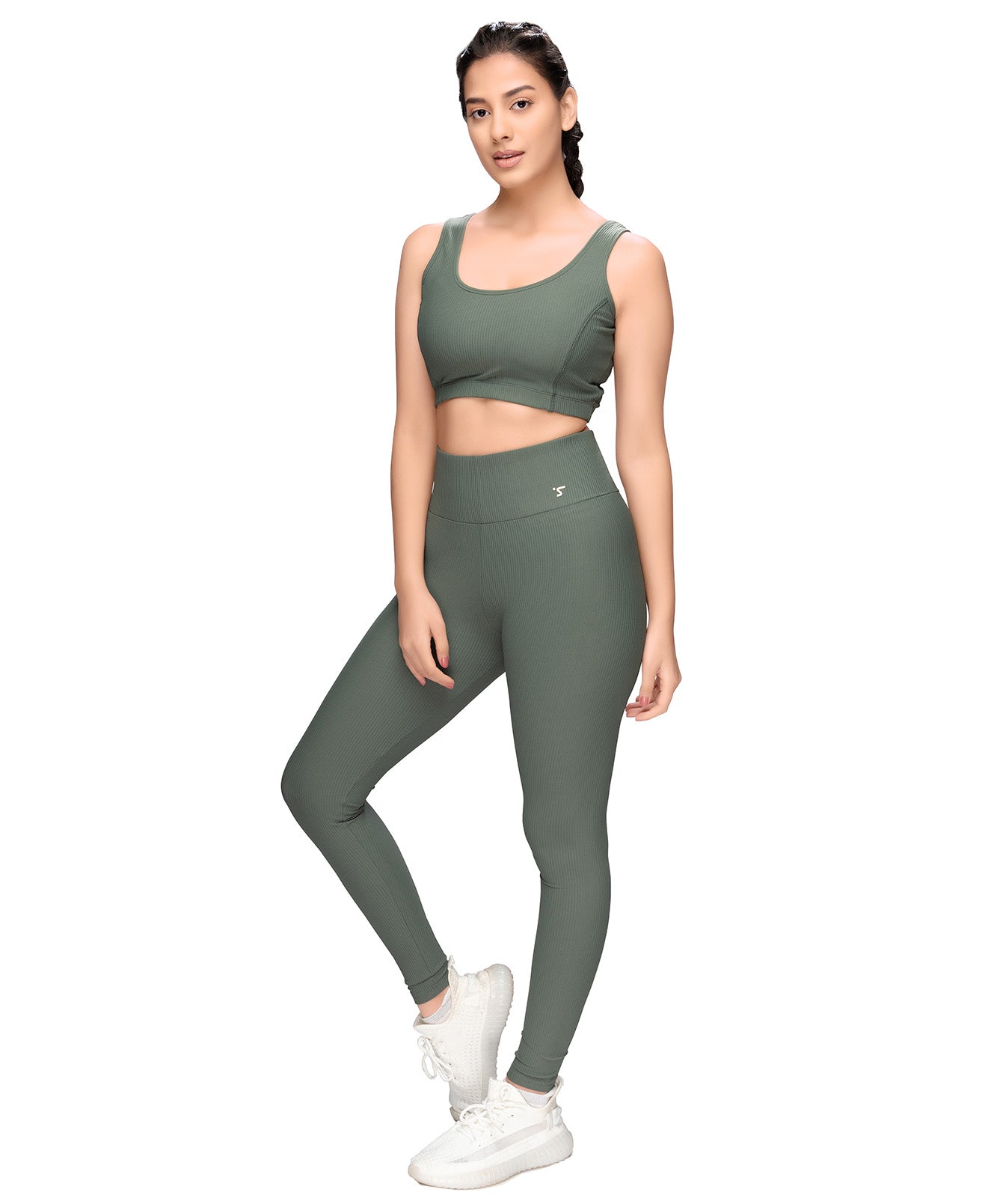 Ribbed Sports Bra and Leggings Set STY-32-C Green