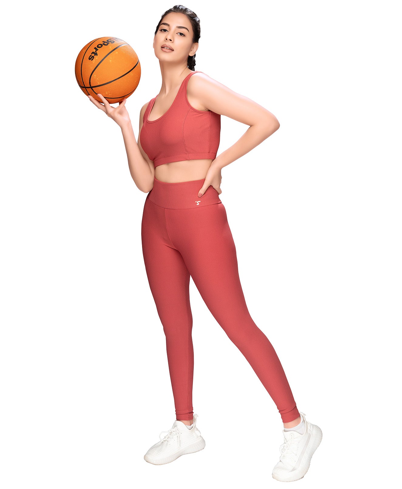 Ribbed Sports Bra and Leggings Set STY-32-C Coral