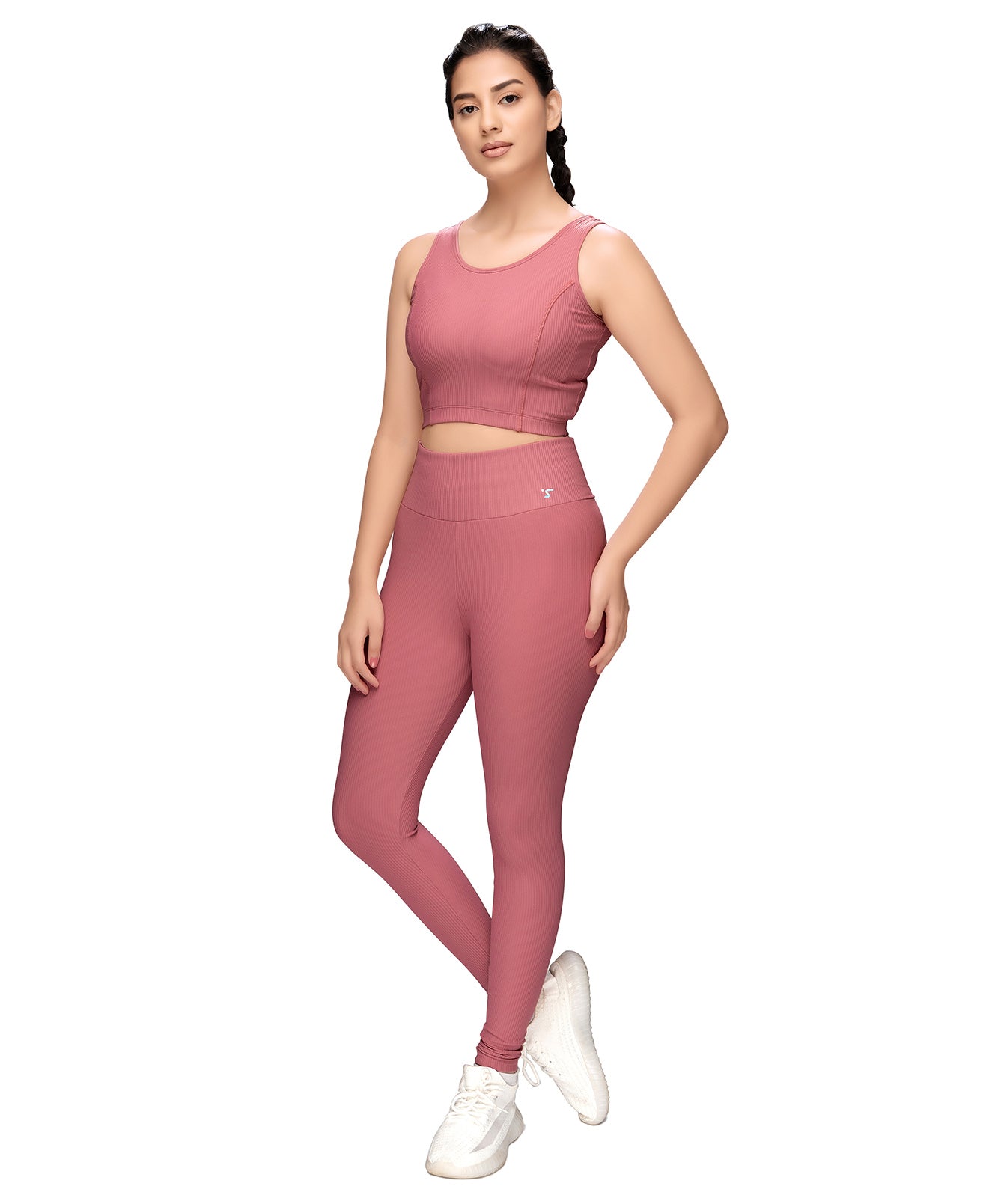 Ribbed Sports Bra and Leggings Set STY-32-C Pink