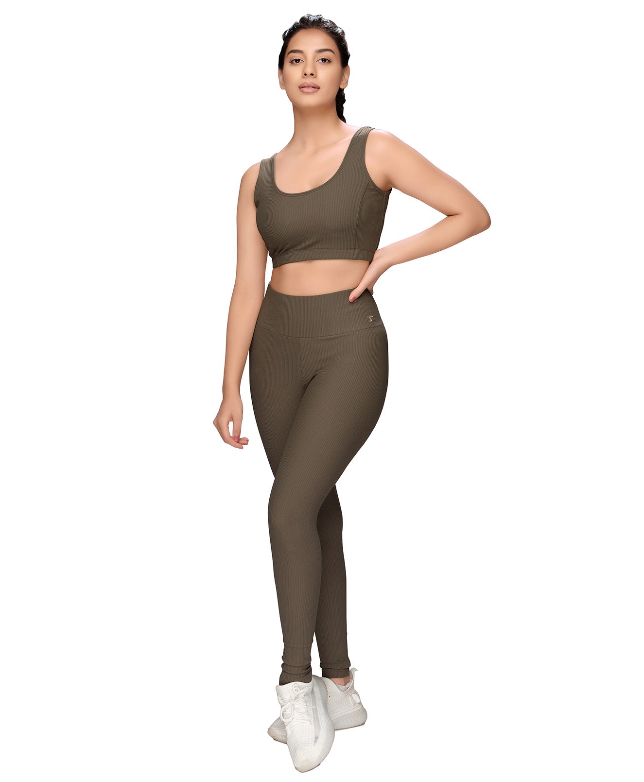 Ribbed Sports Bra and Leggings Set STY-32-C Mehandi Green