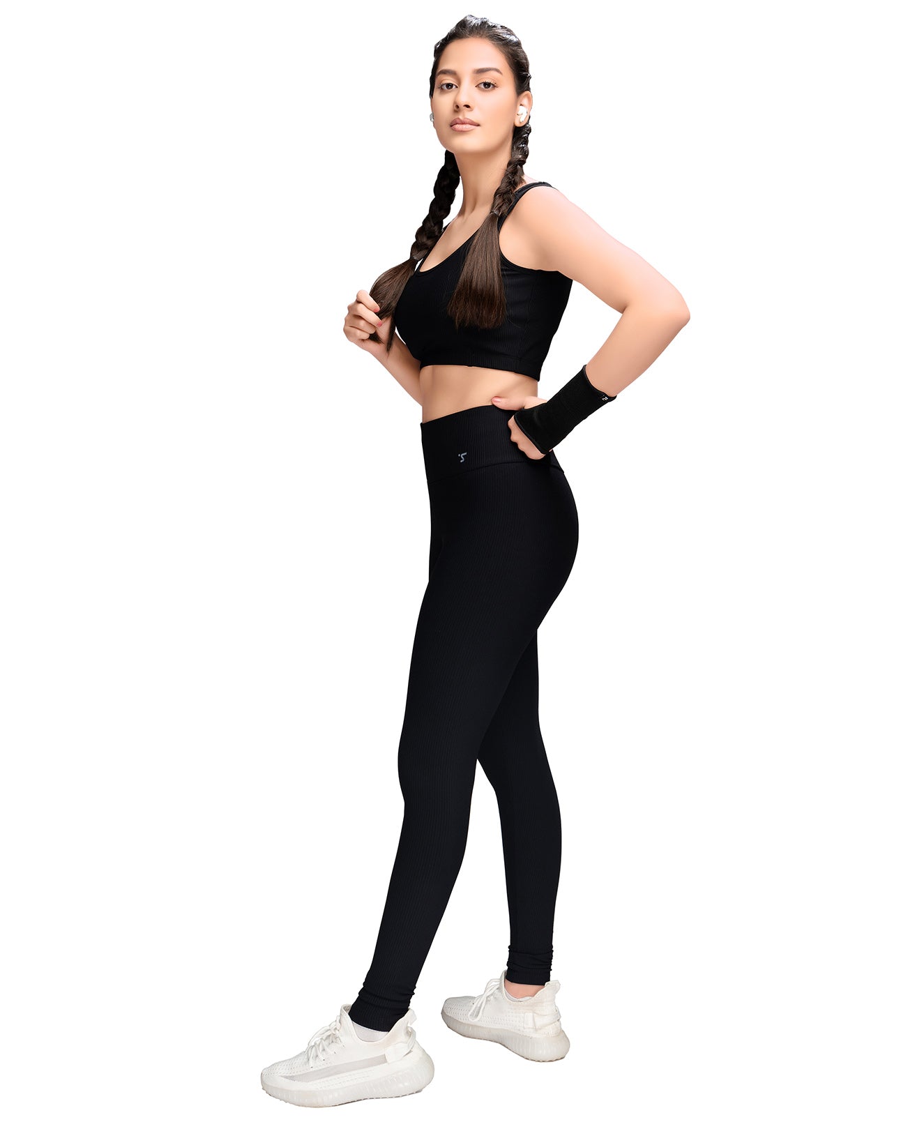 Ribbed Sports Bra and Leggings Set STY-32-C Black