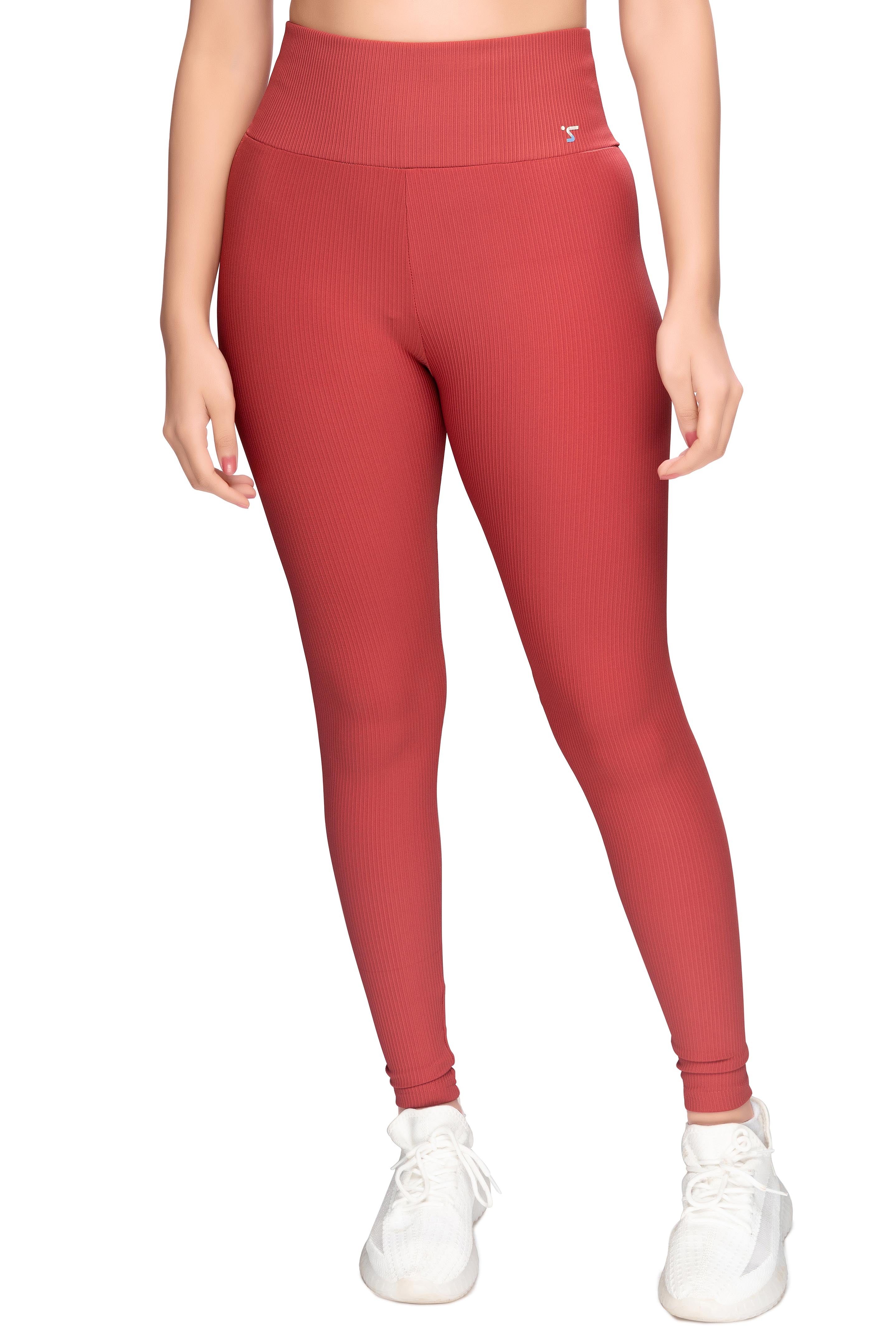 High-Waist Coral Ribbed Leggings STY-31-B