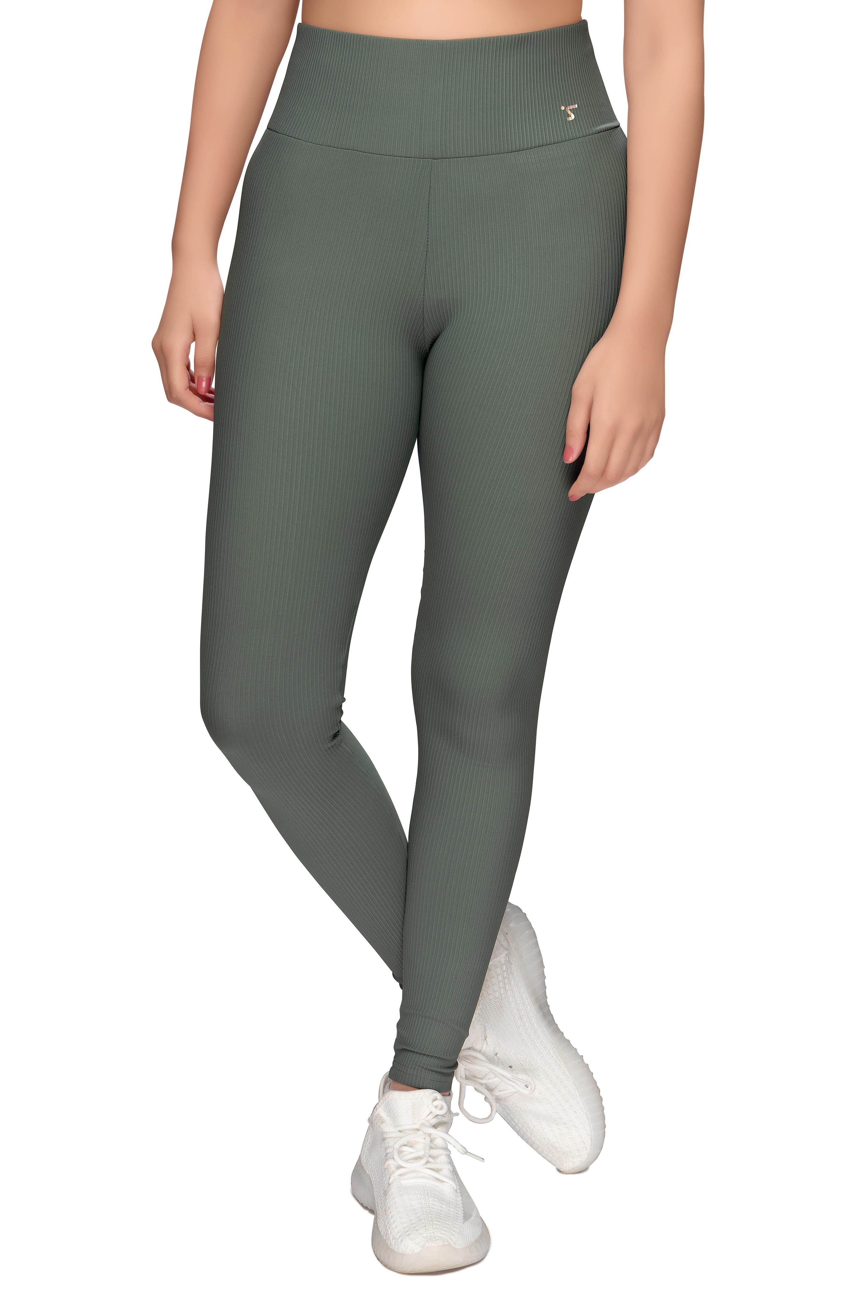 High-Waist Green Ribbed Leggings STY-31-B