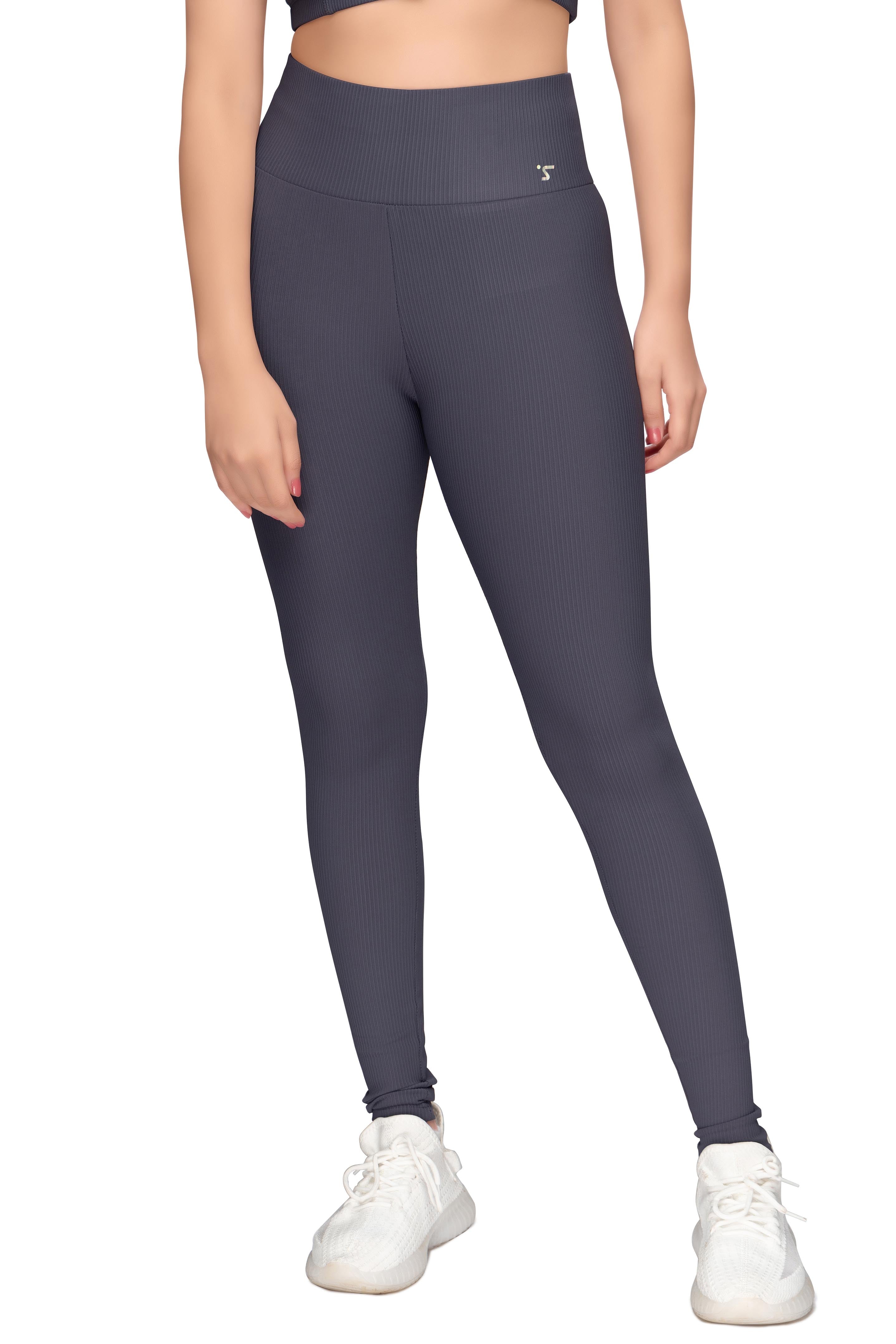 High-Waist Grey Ribbed Leggings STY-31-B