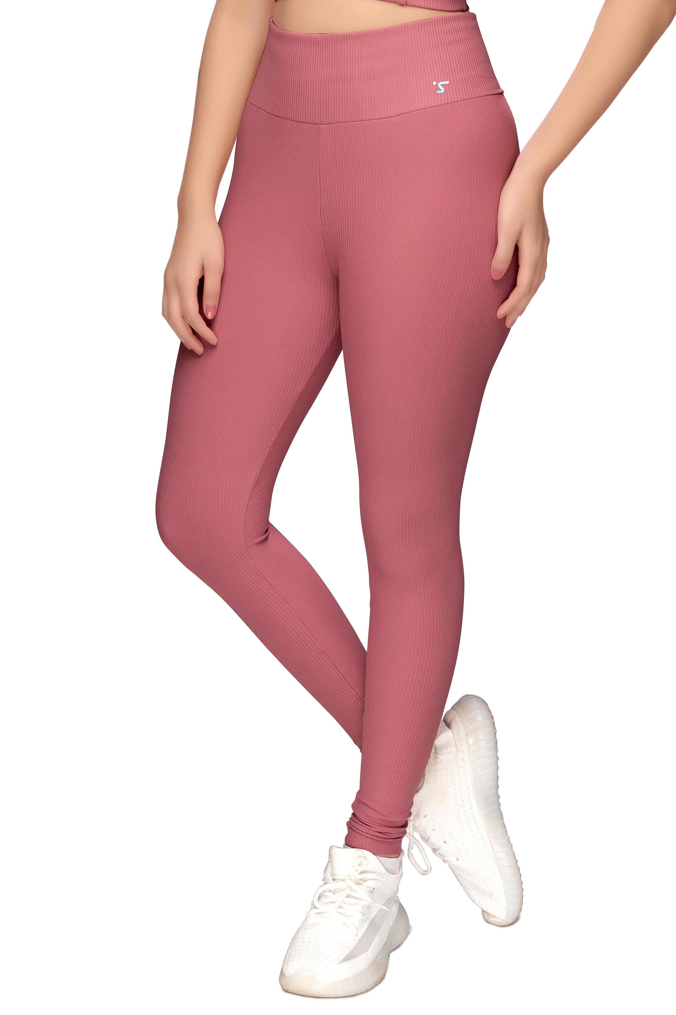 High-Waist Pink Ribbed Leggings STY-31-B