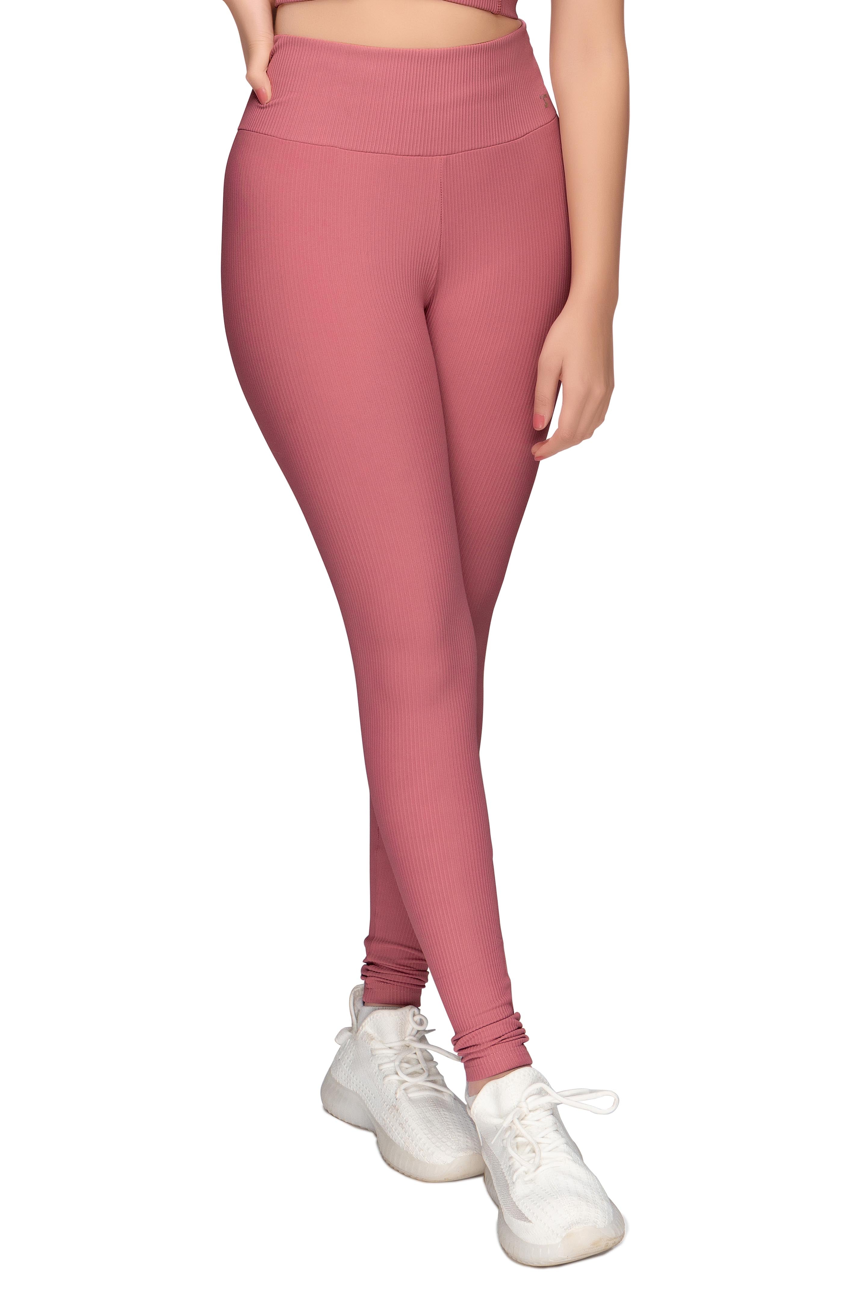 High-Waist Pink Ribbed Leggings STY-31-B