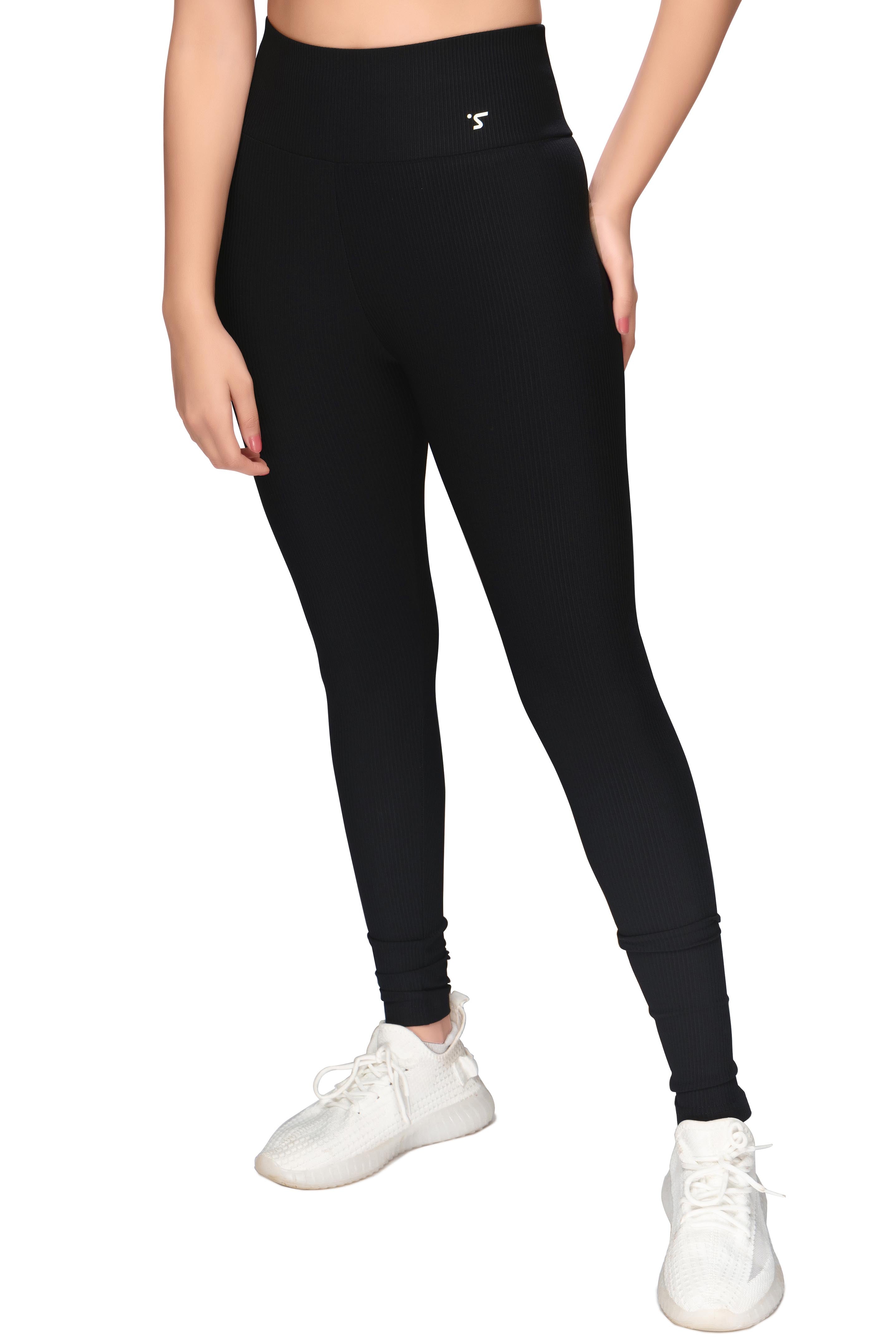 High-Waist Black Ribbed Leggings STY-31-B