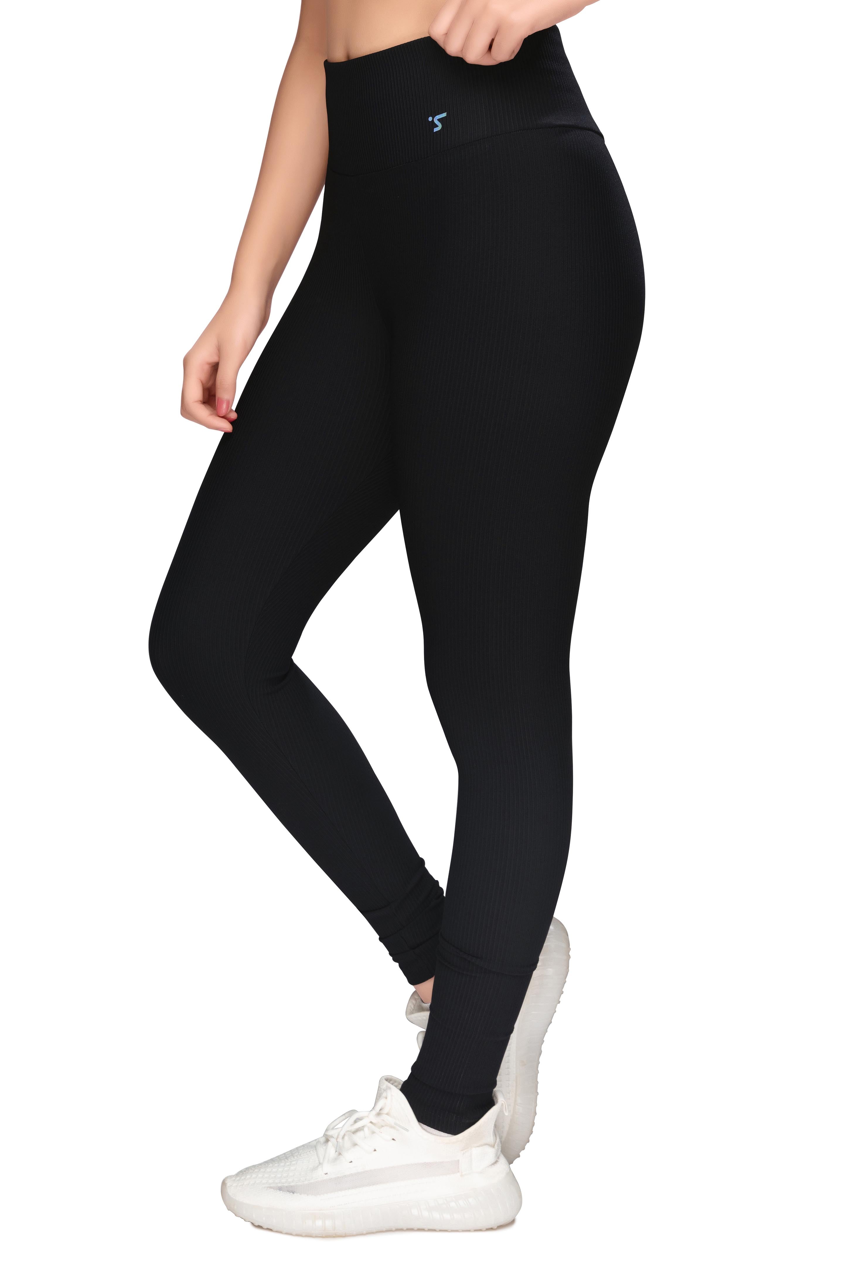 High-Waist Black Ribbed Leggings STY-31-B