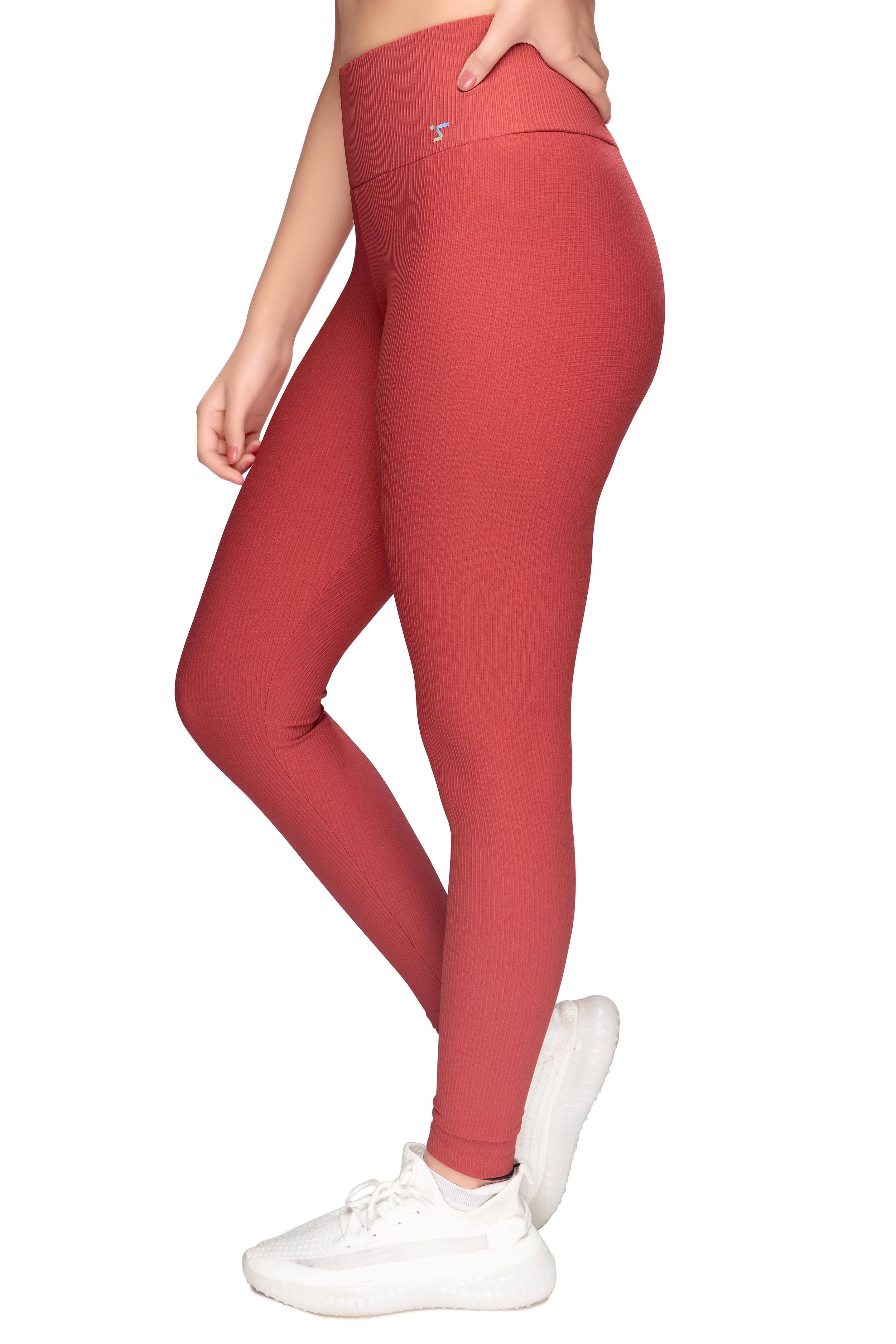 High-Waist Coral Ribbed Leggings STY-31-B